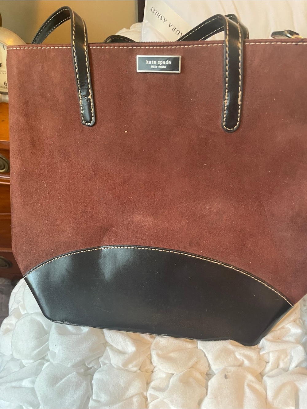 kate spade Two-Tone Suede and Leather Messenger Bag in Brown and Black